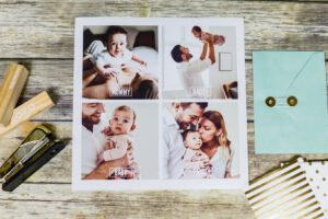 Geboortekaartje / Kaartje met foto's van gezin